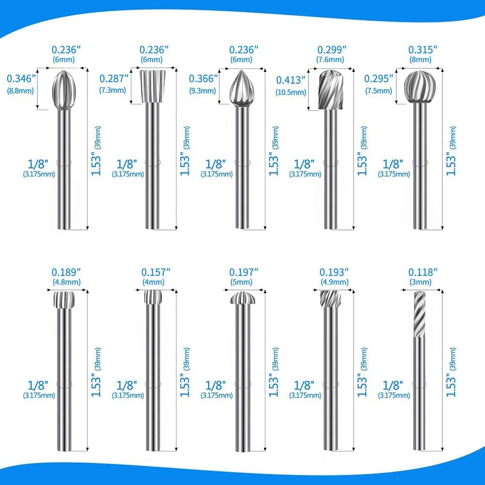 20Pcs HSS Different Burr Set Carving Bits Wood Engraving Router Bit w/ 1/8"(3mm) Shank, Rotary Tools Accessories for DIY Woodworking and Carving - WoodArtSupply