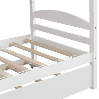 Harper & Bright Designs Quad Bunk Bed with Trundle, L Shaped Bunk Bed for 4 Kids, Wooden Twin Bunk Bed Frame for Kids Teens Adults - White