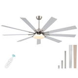 POCHFAN 72 inch Ceiling Fans with Lights and Remote, Large Ceiling fan with 9 Wooden Blades for Kitchen Living Room Indoor or outdoor Patio,Quiet 3 CCT,6 Speed, Brushed Nickel POCHFAN