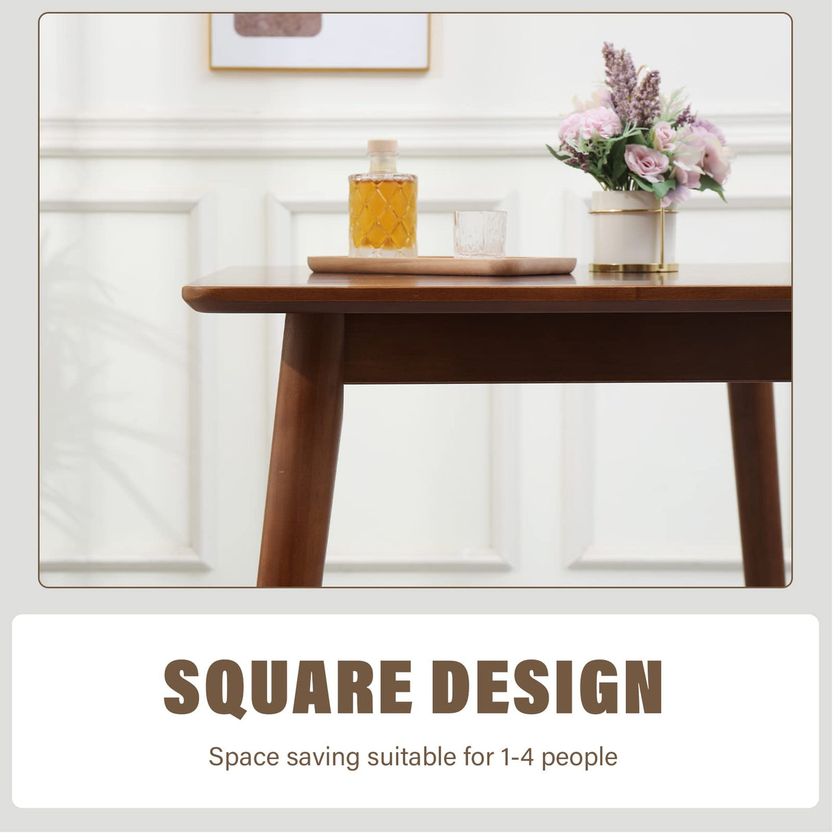 OGMILL 27.6" Small Dining Table Square for 2, Kitchen Dinner Table Rustic Space-Saving Dining Table Mid Century Modern Table with Solid Wood Leg for Small Spaces (Walnut) OGMILL