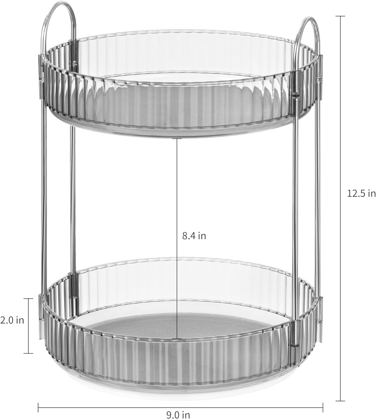 HBlife 360° Rotating Makeup Organizer, 2 Tier Spinning Perfume Skincare Organizer Large Capacity Cosmetic Storage for Bathroom, Vanity, Countertop, Grey HBlife