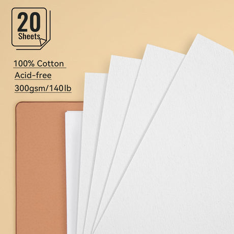 Lightwish Watercolor Sketchbook,100% Cotton Acid Free Watercolor Journal,300gsm/140lb Cold Press Watercolor Paper for Artists,Adults,Students,20 Sheets,9.25 * 6.3 Inches LIGHTWISH