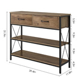 HITHOS Industrial Console Table with Drawers, Vintage Hallway Foyer Table with Storage Shelves, Narrow Long Sofa Entryway Table for Living Room, Rustic Brown HITHOS