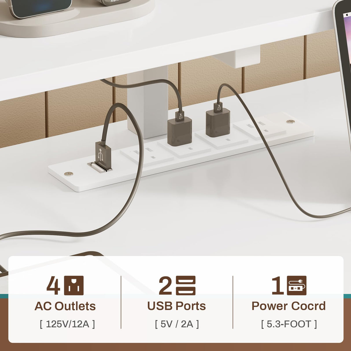 SEDETA White Computer Desk with 5 Drawer & Power Outlet, 66'' Home Office Desk with File Drawer, Storage Shelves, Printer Cabinet and Monitor Shelf, Gaming Desk with Led Lights SEDETA