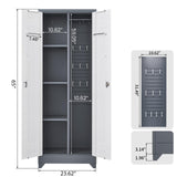 65"H Broom Closet Storage Cabinet, Utility Closet for Brooms and Mops, Cleaning Metal Storage Cabinet with Pegboard and Hanging Rod, Broom Closet with Doors and Adjustable Shelves，Garage，Grey-White SAFEFEVER