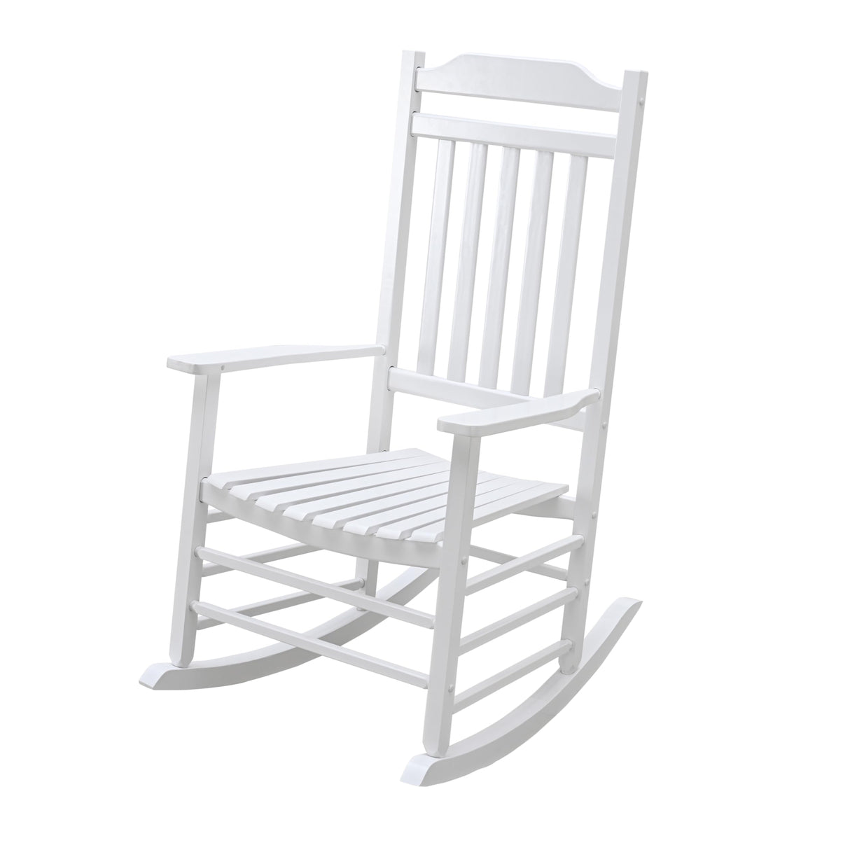 LOKATSE HOME Outdoor Wooden Rocking Chair with 300lbs Support High Back Smooth for Backyard, Lawn, Garden and Deck, White LOKATSE HOME
