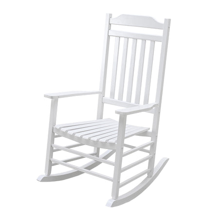 LOKATSE HOME Outdoor Wooden Rocking Chair with 300lbs Support High Back Smooth for Backyard, Lawn, Garden and Deck, White LOKATSE HOME