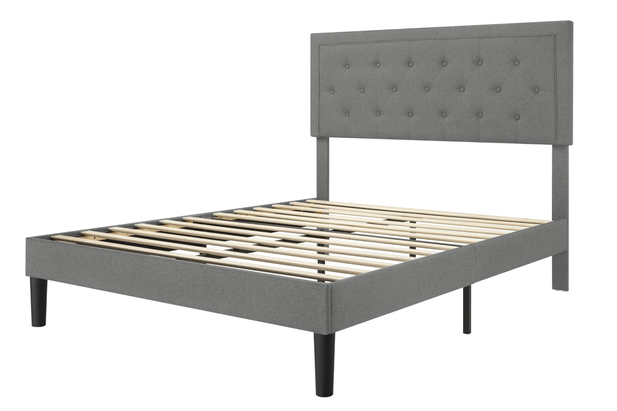 Allewie Light Grey Upholstered Full Size Bed Frame with Adjustable Headboard Allewie