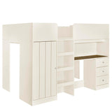 Full Size Loft Bed with Desk and Wardrobe by Harper & Bright Designs in Beige Harper & Bright Designs