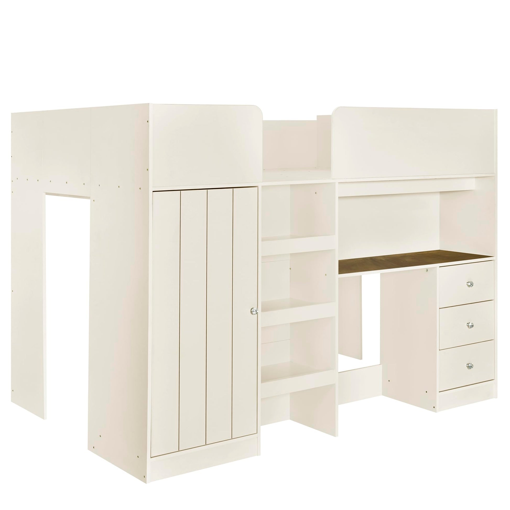 Full Size Loft Bed with Desk and Wardrobe by Harper & Bright Designs in Beige - WoodArtSupply