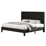 LUXOAK Queen Size Solid Wood Bed Frame with 48.4 inch Tall Headboard, Mid-Century Modern Platform Bed with Wooden Slats and Metal Frame. No Box Spring Needed, Easy Assembly, Black LUXOAK