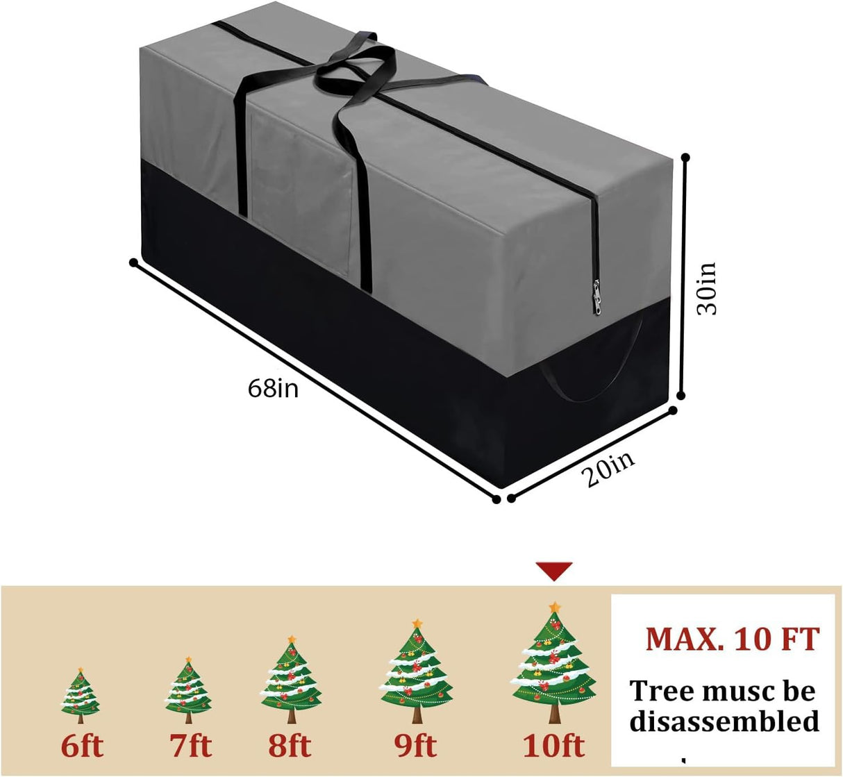 Christmas Tree Storage Bag, Fits Up 10 Ft Tall Artificial Trees-Heavy Duty Holiday Storage Box with Durable Reinforced Handles & Zipper & Transparent Pocket- 600D Oxford Tree Storage Container, Gray PLTCAT