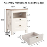 Luoxiao Nightstand Set of 2 with Charging Station, End Table, 18" Farmhouse Side Table with 2 Storage Drawers, Rustic Wooden Sofa Table, Bedside Cabinet for Living Room, Bedroom, White Luoxiao