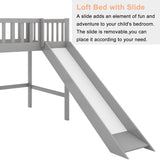 Bellemave Twin Size Loft Bed for Kids,Low Loft Bed with Slide and Ladder,Wood Loft Bed Twin for Girls Boys,Grey Bellemave