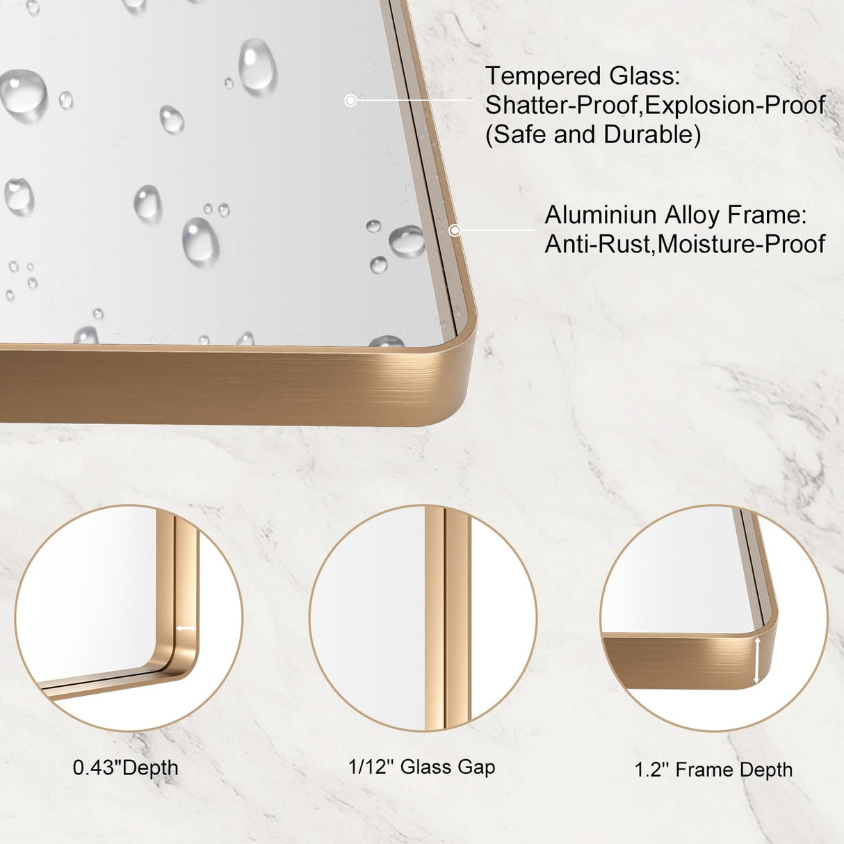 LOAAO 55”X30” Gold Bathroom Mirror, Rounded Rectangle Gold Frame Mirror, Brushed Gold Bathroom Vanity Mirror Wall-Mounted, Anti-Rust, Tempered Glass, Hangs Horizontally or Vertically LOAAO