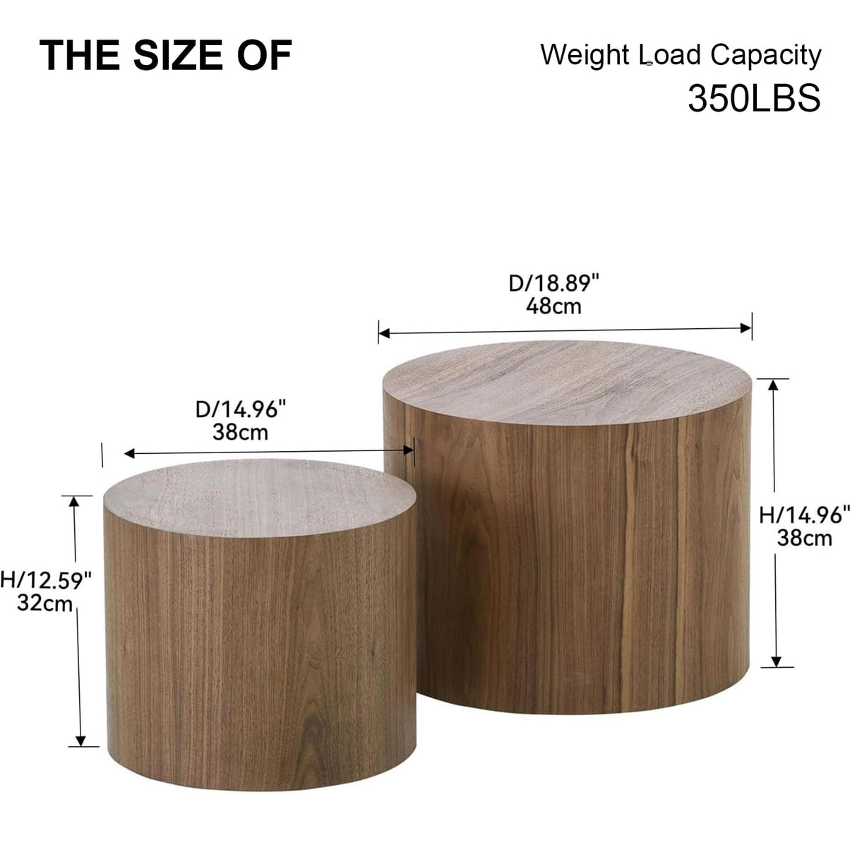 Nesting Coffee Table Set of 2, Modern Round Coffee Table with Non-Slip Feet, Walnut Wooden Circle Accent Tables for Small Spaces Living Room Bedroom Balcony Office Drum Side Table (Walnut) ivoros