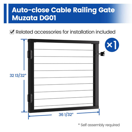 Muzata Aluminium Cable Railing Gate Black for Wood Metal 36" Cable Railing System Outdoor Seaside 36 1/32'' W X 32 13/32" H, DG01 BPA Muzata