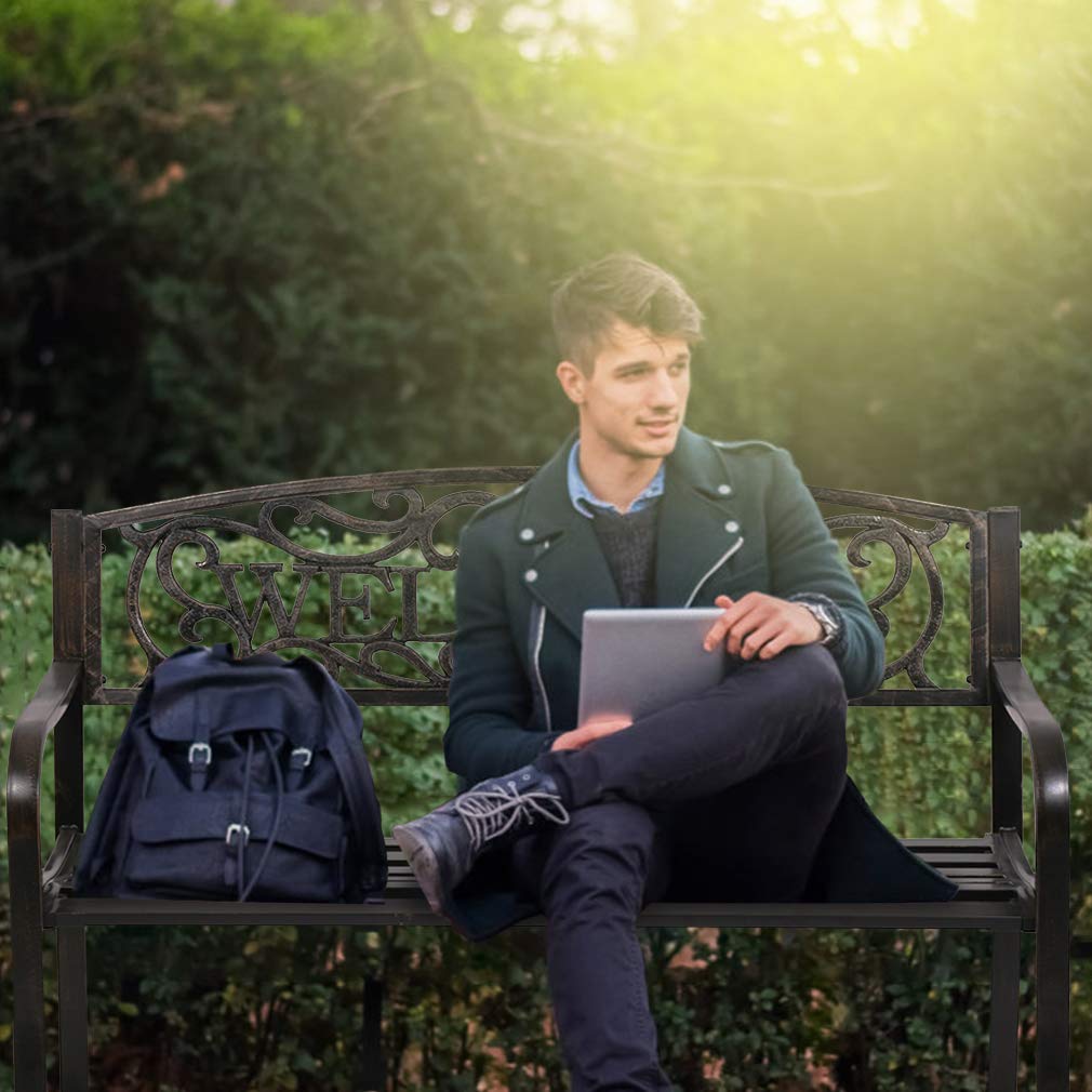 FDW 50" Patio Garden Bench Park Yard Outdoor Furniture Steel Frame Porch Chair FDW