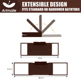 Artmalle Bathtub Tray for Tub, Expandable Bamboo Bath Caddy Tray with Book Stand for Home Spa Relaxing, Foldable Minimalist Bathroom Accessories for Women Men (Simple, Brown) Artmalle