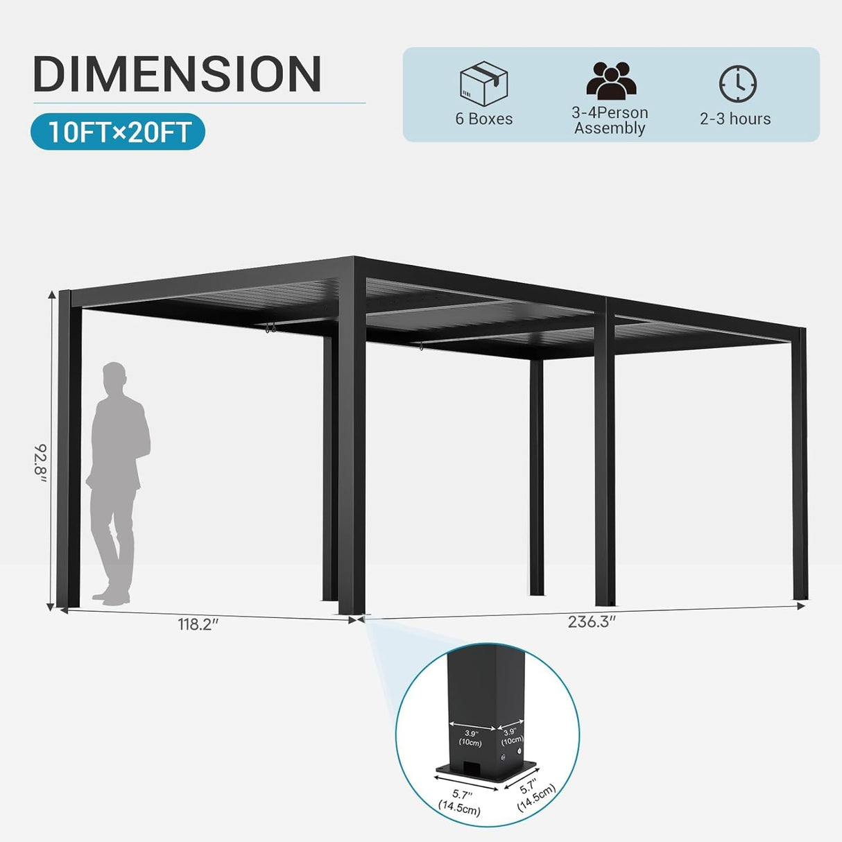 LVUYOYO Outdoor Louvered Pergola 10' x 20', Patio Aluminum Pergola with Adjustable Roof, Waterproof Metal Gazebo for Backyard, Garden, Deck (Black) LVUYOYO