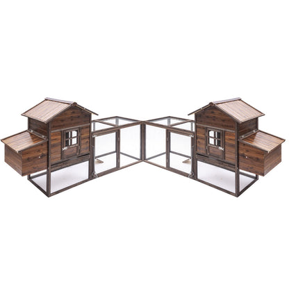 160IN Chicken Coop Wooden Large Hen House for Chickens, Waterproof Outdoor Poultry Cage for Small Animals with Upgraded Nesting Box(Brown)