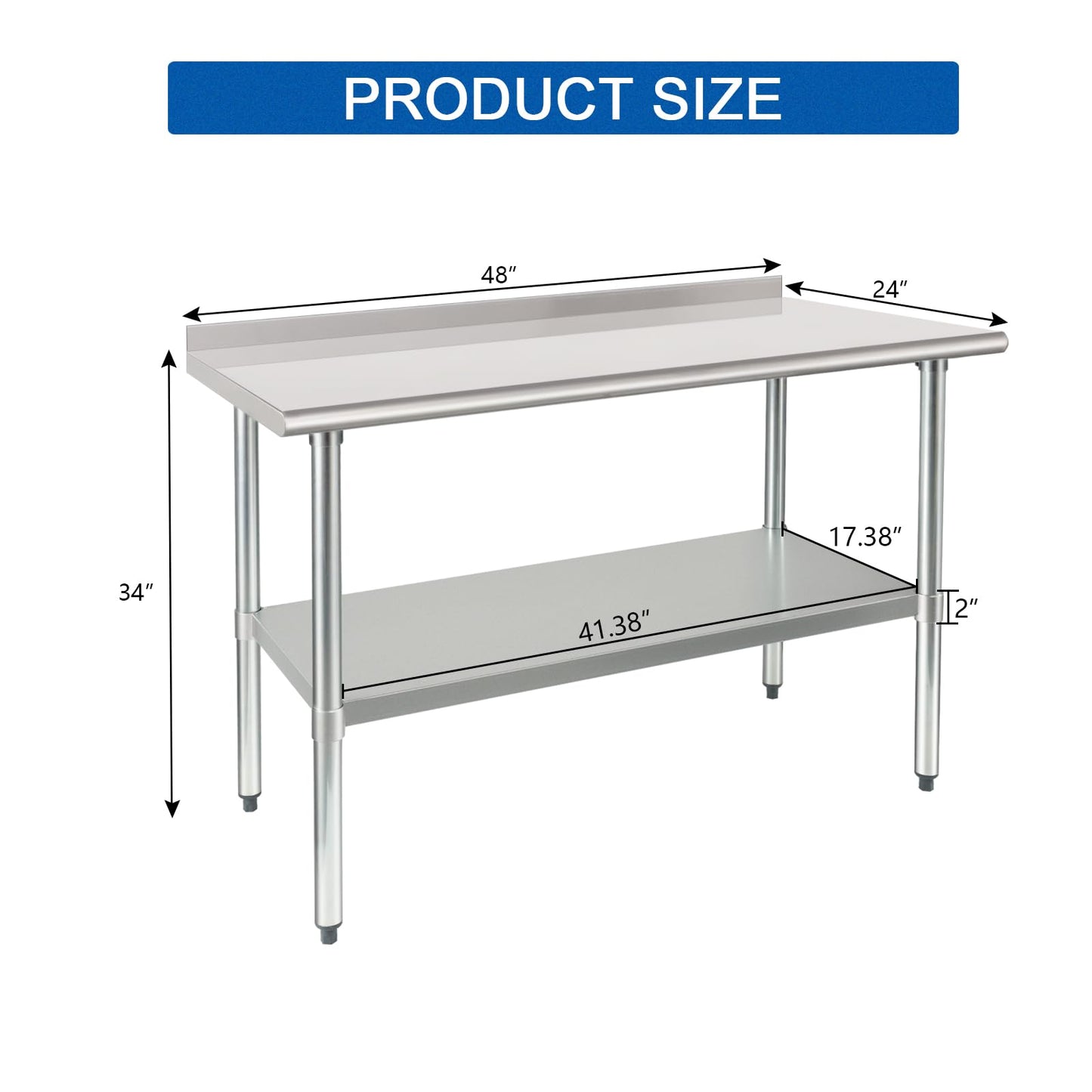 HARDURA Stainless Steel Table Prep & Work Table 24 x 48 Inches NSF Heavy Duty Commercial with Undershelf and Backsplash for Restaurant Kitchen Home and Hotel - WoodArtSupply