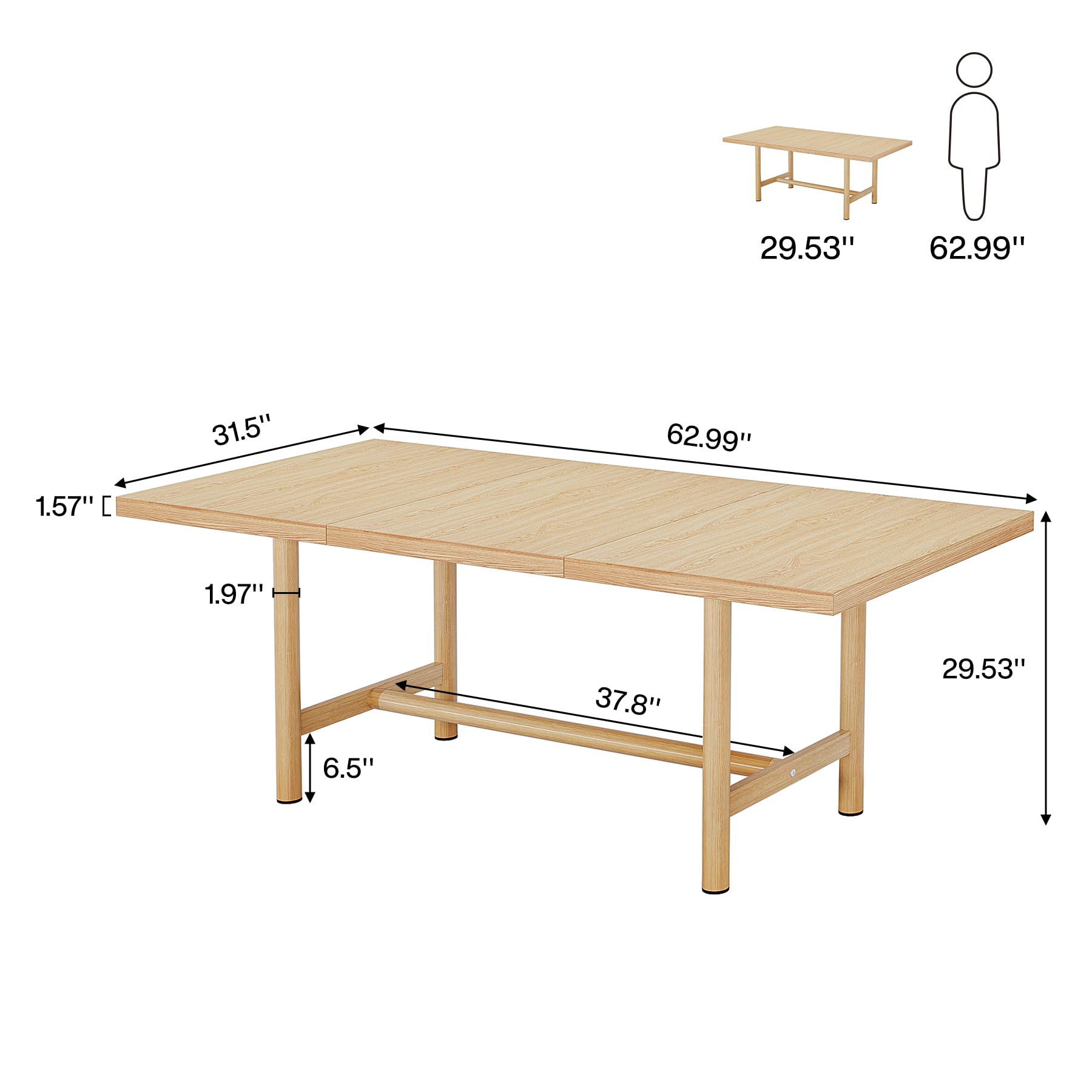 Tribesigns Kitchen Dining Table Wood: 63 Inches Rectangular Dining Room Table for 6, Farmhouse Dinner Table with Heavy Duty Metal Legs for Kitchen, Dining Room, Small Space - WoodArtSupply