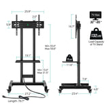 Greenstell TV Stand with Power Outlet, Mobile TV Cart on Wheels for 32-85 inch LED LCD Flat Curved Panel Screen TVs, up to 132lbs, Height Adjustable Rolling TV Stand with AV Shelf, Max VESA 600x400mm GREENSTELL