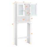Yaheetech Over The Toilet Storage Cabinet with Double Tempered Glass Doors and Adjustable Shelf, Freestanding Bathroom Storage Rack, 66 Inches Height Yaheetech