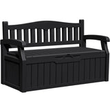 Greesum 80 Gallon Outdoor Storage Bench, Resin Patio Furniture with Armrest,Waterproof and UV-Resistant, Perfect to Garden, Poolside and Lawn, Dark Black Greesum
