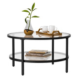 DIYART Black Glass Coffee Table, 29.5 Inch Round Modern coffee table, 2-Tier Round Glass Coffee Table for Living Room, 29.5" D x 16.5" H DIYART