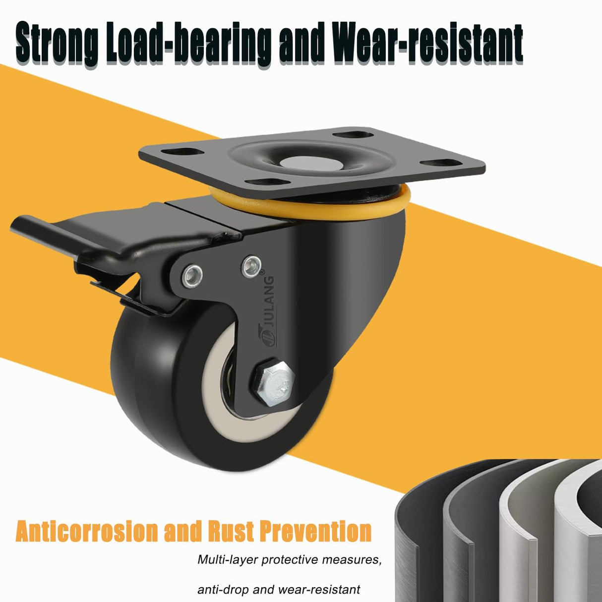 JULANG 2 Inch Locking Caster Wheels Set of 4 Heavy Duty, Thickened and Improved Swivel Plate Castors for Furniture, Carts, Garden Potting Tables, Workbenches DIY Julang