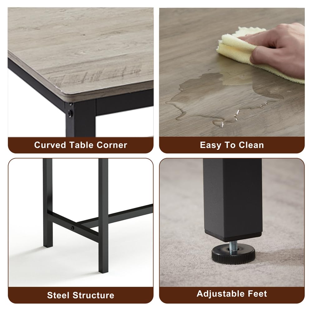 HomJoones 43.3in 3-Piece Bench Style Dining Furniture Set, 4-Person Space-Saving Dinette for Kitchen, Dining Room w/ 2 Benches, Table (Grey) HomJoones