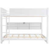 DNChuan Queen Over Queen Bunk Bed with Storage and USB Ports,Wooden Queen Size Bunker Bed Frame and Underneath Bookshelf,No Box Spring Needed,Kids,Adults-White DNChuan