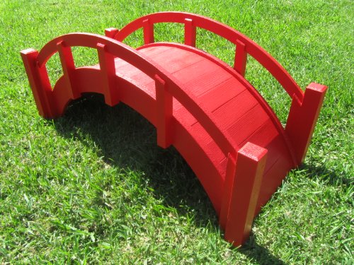 SamsGazebos Miniature Japanese Wood Garden Bridge, Red, Assembled, 25" Long X 11" Tall X 11-1/2" Wide, Made in USA - WoodArtSupply