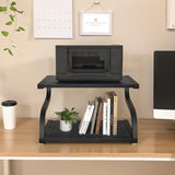 URLINE Printer Stand with Storage 2 Tier Desktop Shelf Printer Table Organizer Anti-Slip Heavy Duty Modern Wooden Shelf for Office Home,Black URLINE