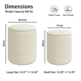 VENDORZ Round Ottoman Vanity Stool with Storage Set of 2, Beige Velvet Round Ottoman with Storage, Multifunctional Round Storage Ottoman Foot Rest, Storage Ottoman Round with Storage for Living Room VENDORZ