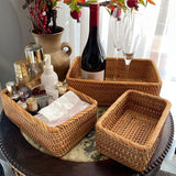 Natural Rattan Storage Baskets, Rectangular Woven Fruit Baskets, Wicker Decoration and Organizer for Bathroom, Living room (Set of 3) YANGQIHOME