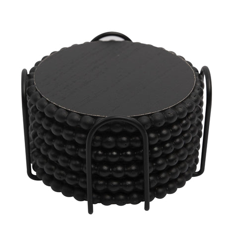 GENMOUS Coasters Set of 6 for Drinks with Metal Holder, Farmhouse Wooden Bead Coasters, Absorbent Square Handmade Rustic Cute Cup Coffee Coaster for Home Kitchen Table Décor Gift Black GENMOUS & CO.