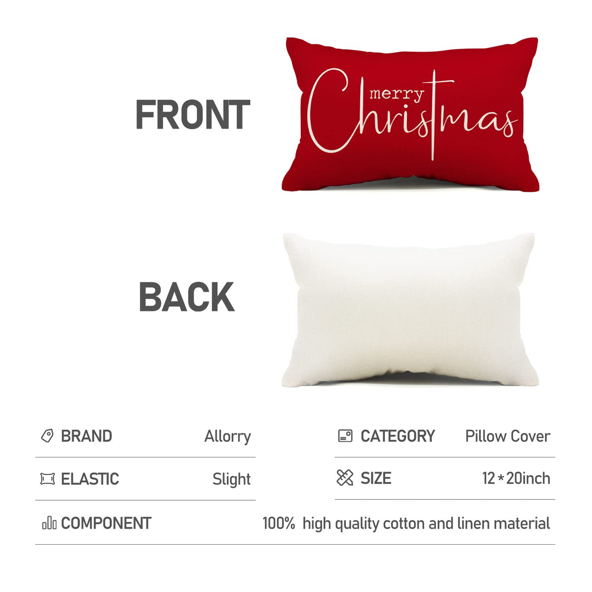Allorry Christmas Pillow Covers Merry Christmas Throw Pillow Decorative Christmas Red Cotton Cloth Linen Cloth Pillow Cover Sofa Cover Decorative Rectangle Length 12X20 inches Allorry