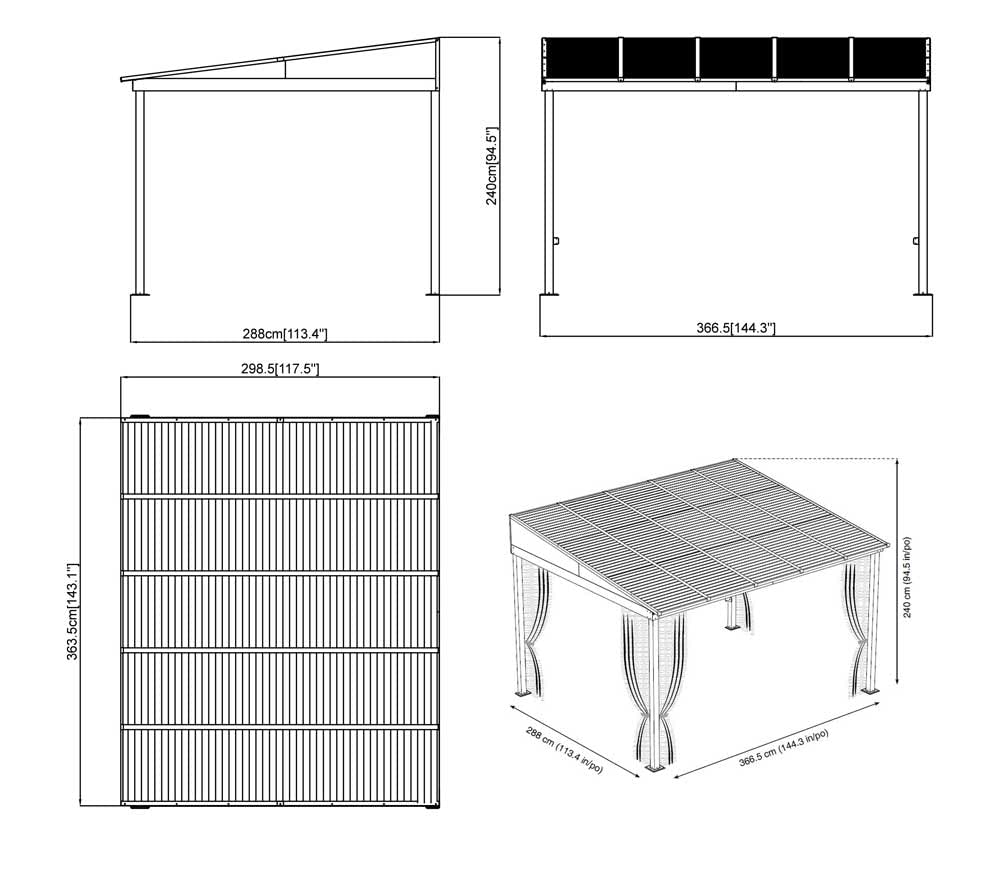 Sojag 10' x 12' Portland Gazebo Wall-Mounted Outdoor Weather-Resistant Aluminum Frame Sunroom Brown - WoodArtSupply