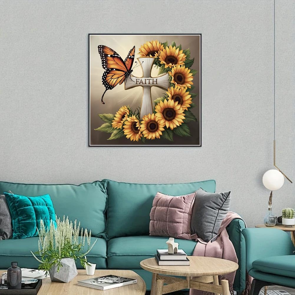 STGLCR Diamond Art Kits for Adults, Cross Diamond Painting Kits for Beginners, 5D Sunflowers Round Full Drill Gem Art for Adults, Paint by Diamonds Pictures DIY Crafts Kits 12x12inch STGLCR