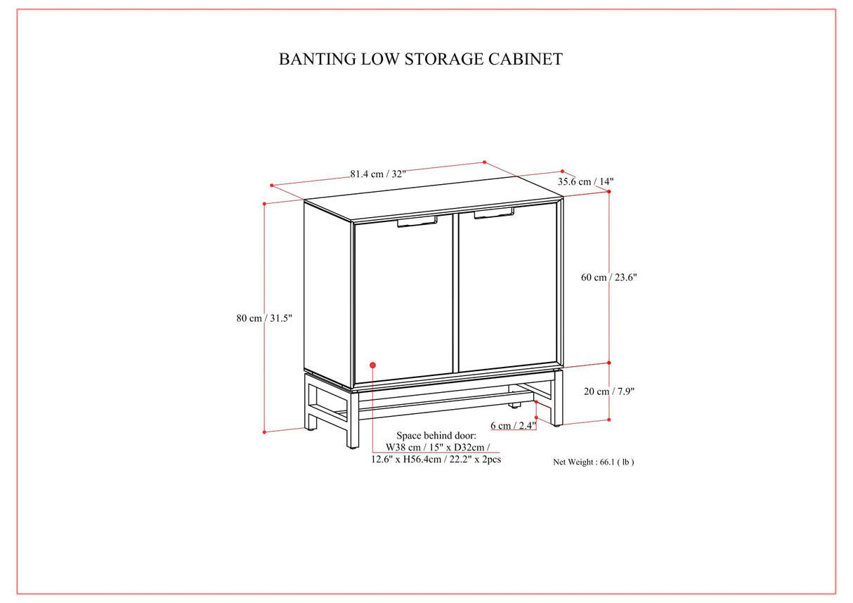 SIMPLIHOME Banting SOLID HARDWOOD Wide Modern Industrial Low Storage Cabinet for The Living, Entryway and Family Room, 32 inch, Walnut Brown SIMPLIHOME
