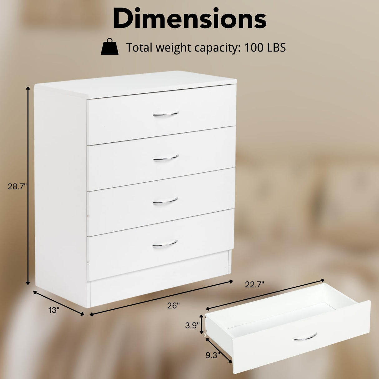 Karl home 4 Drawer Dresser for Bedroom, Small Chests of Drawers Modern Nightstand, White Dresser Chest with 4 Storage Drawers, Dressers for Nursery, Hallway, Living Room, Closet Karl home