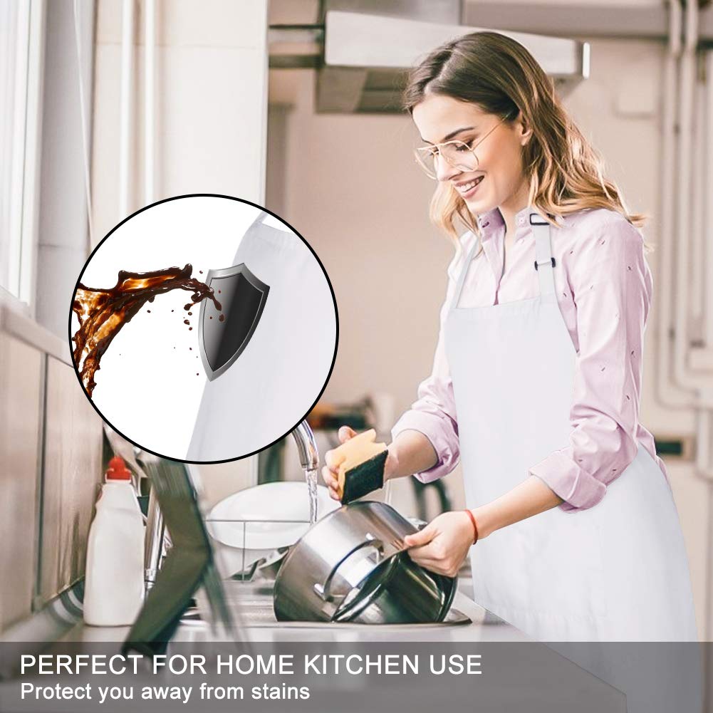 Jubatus 2 Pack Bib Aprons with 2 Pockets Cooking Chef Kitchen Apron for Women Men, White Jubatus