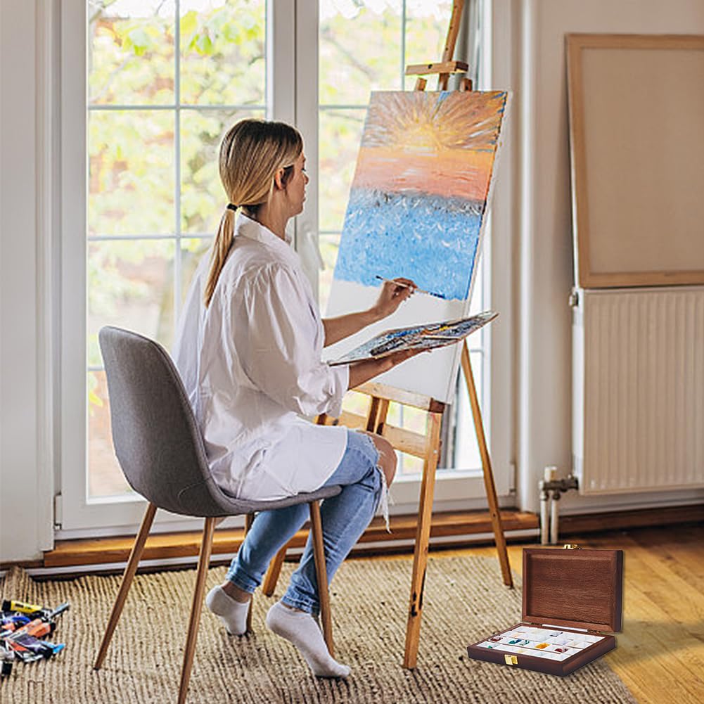 DICOSMETIC 36 Grids Bamboo Watercolor Paint Palette Box Wood Color Artist Paint Tray Empty Watercolor Case Wooden Travel Box for Painters Painting DICOSMETIC