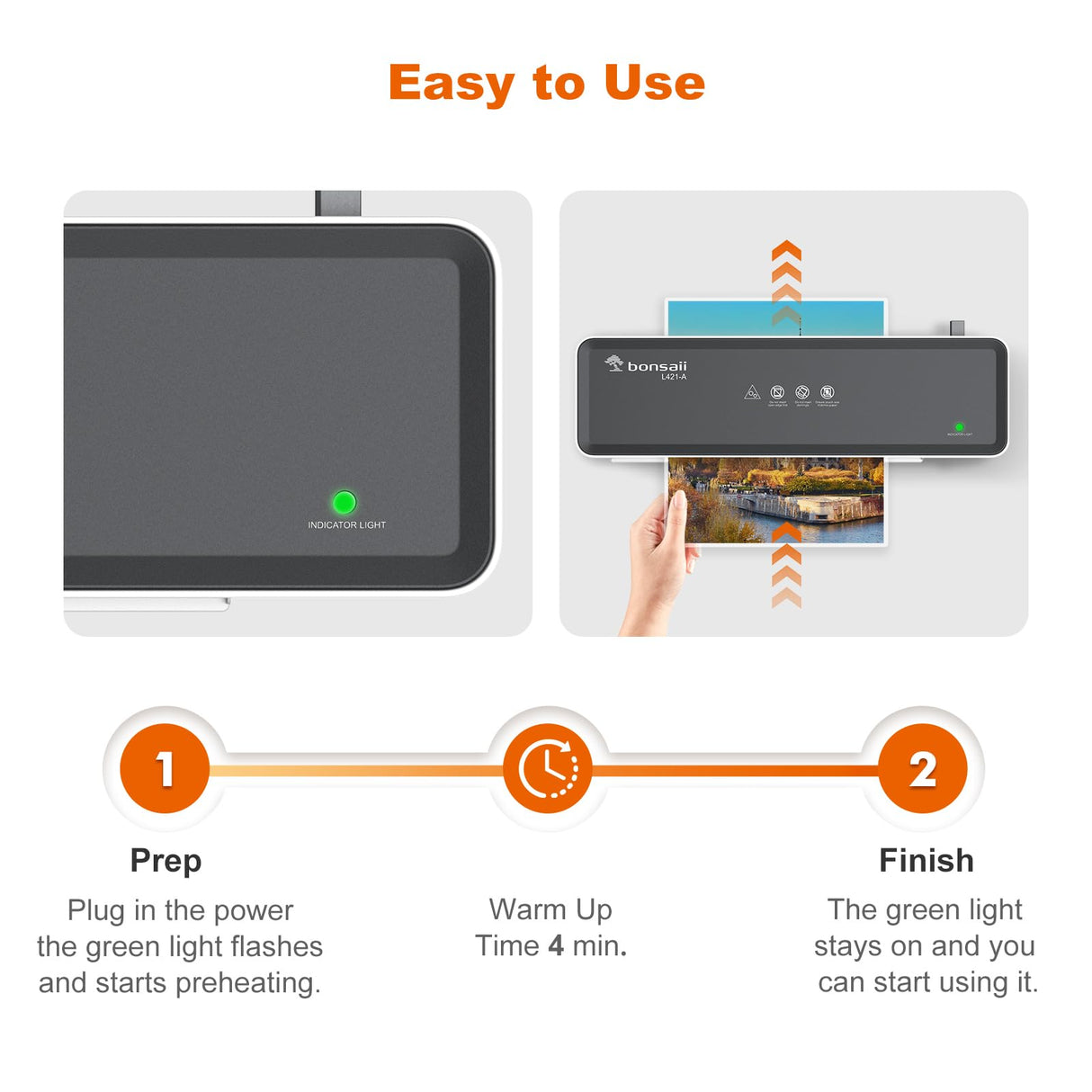 Bonsaii Laminator Machine with 5 Laminating Sheets, 9 Inch Thermal Laminating Machine for Doc/Posters/Photos, Compact Laminator for Home Office School, L421-Grey bonsaii