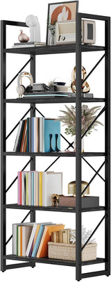 DWVO 5 Tier Bookshelf, Industrial Bookshelves Open Shelf Bookcase, Storage Shelves Organizer Display Rack for Bedroom,Living Room,Office,Kitchen, Charcoal Gray DWVO