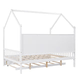Harper & Bright Designs Full Size House Bed with Trundle, Wood Full House Bed Frame with Shelf Compartment, Full House Bed for Kids with Roof for Girls, Boys,No Box Spring Needed, White Harper & Bright Designs