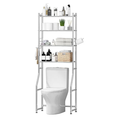 Ekisemio Over The Toilet Storage Shelf, 4-Tier Metal Over Toliet Bathroom Organizer Rack with Shelves, 70 Inch Tall, 4 Hooks and Paper Holder, Chrome